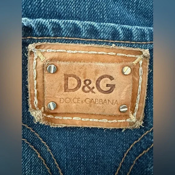 Dolce & Gabbana D&G Straight Leg Leather Patch Logo Jeans Size 36 Straight